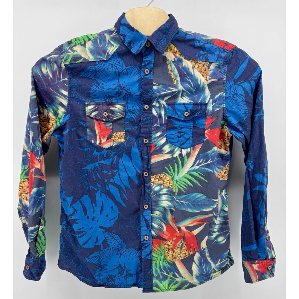Desigual Hawaiian Shirt Men's Size L 100% Cotton Floral Tropical Beach Aloha